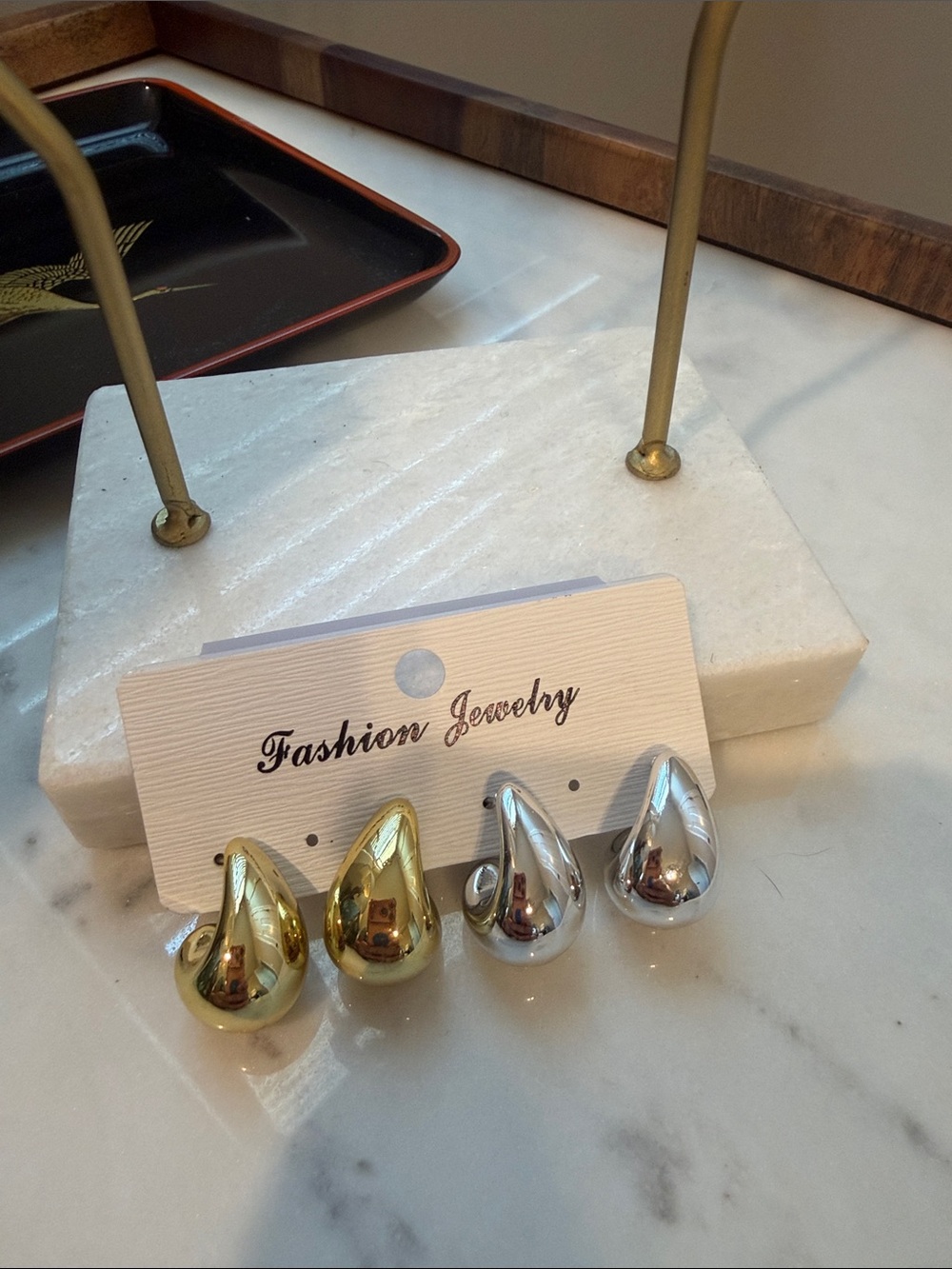 Fashion Jewelry Gold and Silver Teardrop Stud Earrings